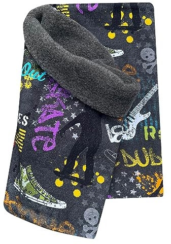 Wollhuhn Öko Mädchen/Jungen/Kinder Warmer Schlupfschal/Halstuch Innen Fleece Gefüttert Viele Motive Winter Übergangszeiten (aus Öko-Stoffen) 20220523 (Cool Stuff Dunkelgrau/Anthrazit)
