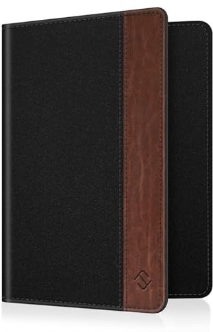 FINTIE Reisepass Impfpass Schutzhülle - Premium Kunstleder Reisepasshülle Travel Organizer mit RFID-Blockier für Kreditkarten, Ausweis, Reisedokumente Damen Herren, Denim Schwarz