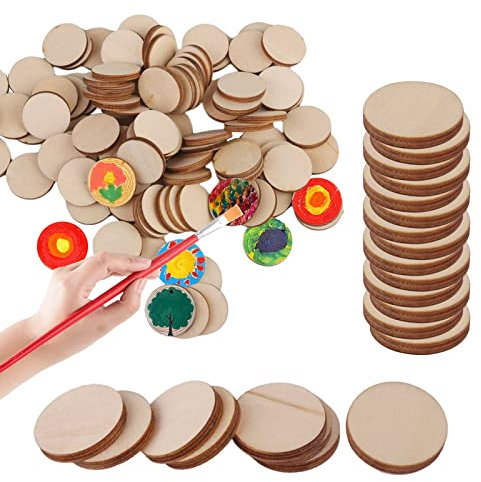 FITYLE 100 Stück Holzscheiben, Runde Holzscheiben, Unvollendete Holz Log Scheiben, Dicke Holzbasis Leere holzscheiben zum basteln für DIY Handwerk Hochzeit Mittelstücke Basteln Bemalen Scrapbooking