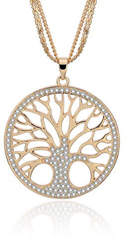 Ouran Collana da donna, con ciondolo a forma di albero della vita, regalo per ragazze, in oro rosa o argento, collana lunga con cristallo, Cristallo, Zirconia cubica