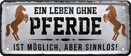 WOGEKA ART Retro Blechschild Ein Leben ohne Pferde ist möglich, aber sinnlos witziger Spruch als Geschenk-Idee zum Geburtstag Weihnachten zur Dekoration 28x12 cm Vintage-Design aus Metall 1324
