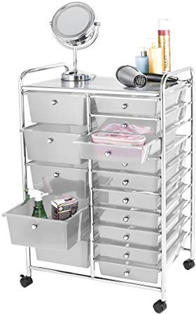 Home Treats Storage Trolley On Wheels | White 15 Drawer Storage Unit For Salon, Beauty Make Up, Home Office Organiser (15 Drawer, White)