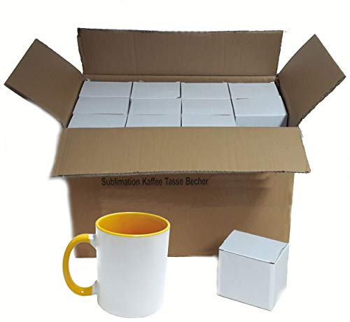 Tazas de café con sublimación (36 unidades), color blanco y amarillo