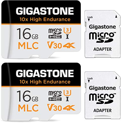 [10x High Endurance] Gigastone MLC 16GB 2er-Pack Industrial MicroSDXC Karte mit Adapter,95/30 MB/s 4K Videoaufnahme für Security Cam,Dash Cam,U3 V30 C10 [5-Jahre kostenlose Datenwiederherstellung]
