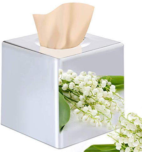 Discoball - Porta fazzoletti a forma di cubo, porta fazzoletti a specchio, quadrato, per casa, ufficio e auto (argento)