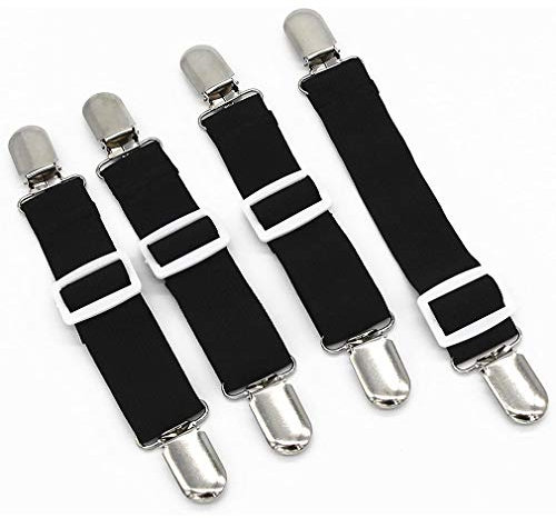 4 Stück - Bettlaken Verschlüsse Hosenträger Elastische Bettlakenspanner für Matratzenbezüge Sofa Tischdeckenstiefel Beinriemen Clips