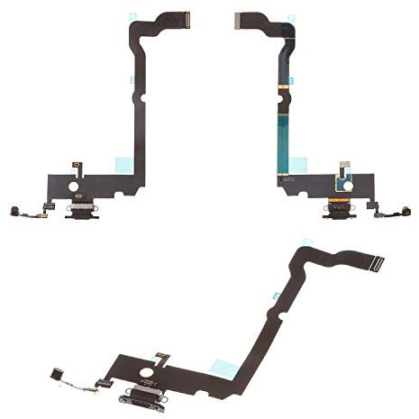 Flex Cable Repair Parts Replacement compatible with iPhone XS Max, (headphone connector, charge connector, black, with microphone)