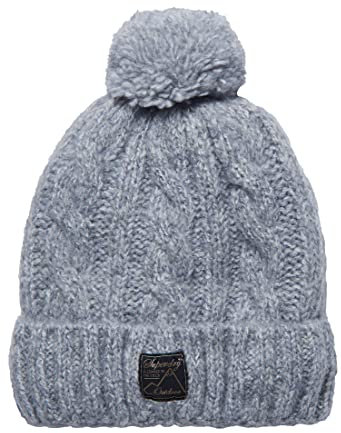 Superdry Damen Cable Beanie Hat, Mid Grau Marl Tweed, One Size