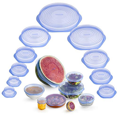 MONIX 10 Tapas de Silicona Reutilizables para Alimentos, Flexibles, Duraderas y Adaptables a Varias Formas