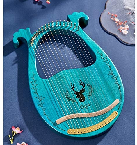 Harfe Instrument 16 Metal Strings Lyre Harfe Mahagoni Lye Harfen Mit Stimmschlüssel Pick Extra Saiten Black Gig Bag,Tutorial-Buch,Zitter Musikinstrument,Grün