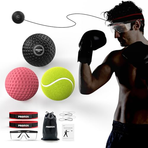 PROIRON Boxen Reflexball - Verbessern Sie die Reaktionsgeschwindigkeit und die Hand-Augen-Koordination, Reflex boxball Stirnband mit Schutzbrille für Kinder und Anfänger Heim Boxen Sports