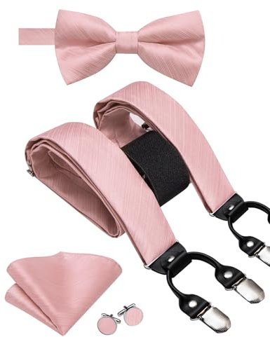 Dubulle Herren Fliege und Hosenträger mit starken Clips und Manschettenknöpfen, rose gold, M