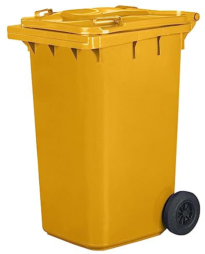 Jestic Cubo de basura 120 240 para basura basura con ruedas de goma silenciosas para recogida diferenciada, reciclaje interior exterior EN840 (240 Litros, Amarillo)
