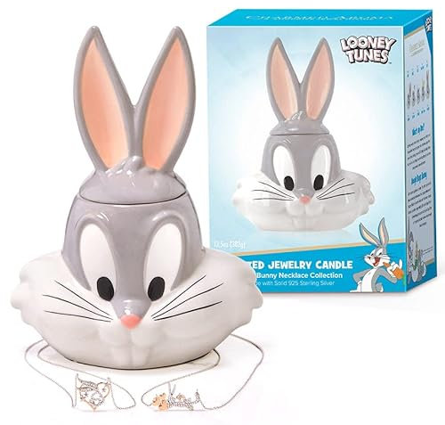 Charmed Aroma Looney Tunes Bugs Bunny Duftkerze mit Überraschungskette im Inneren, Schmuckkerze für Frauen, Heimdekoration, Accessoires, Geschenk