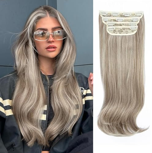 MS TAJ Clip in Hair Extensions 4PCS Hair Extensions clip in Haarverlängerungen 50 cm Synthetic W-Platinum Blonde to Ash Blonde Hair for Women…