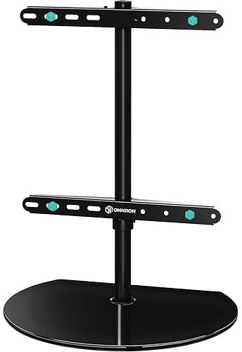 ONKRON Black Glass TV Stand Table Top for 32-65 Inch Screen, Universal Table Top TV Stand up to 35 kg - TV Pedestal Stand VESA 100x100-400x400/Height Adjustable TV Bracket Stand Swivel PT2-B Black