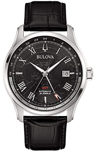 Bulova Herren Automatik Armbanduhr aus Edelstahl mit Echtleder Armband - Wilton - 96B387