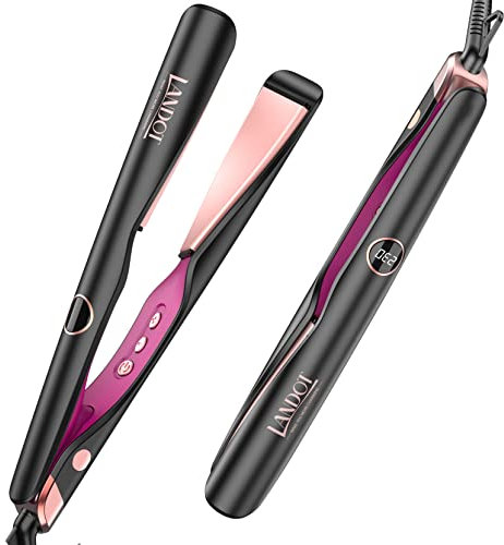 LANDOT Hair Straighteners and Curlers 2 in 1, Twist Flat Curling Iron Pro Multi-Styler for Curl/Wave/Straighten Hair