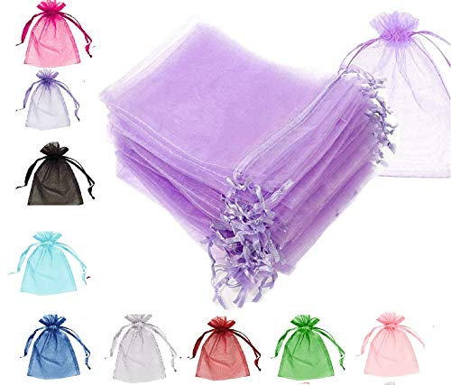 EMSIA Organza Bags 9 x7 cm Gift Wedding Favour Jewellery Pouches,Small Party sweet Bags, Drawstring Perfect small for sunflowers seeds or lavender bags. great for (7 x 9 cm - 100 pcs, Lilac)
