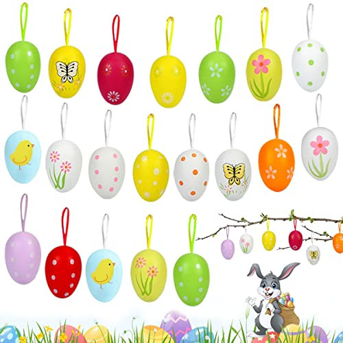 Ostereier zum Aufhängen, 20 Stück Ostereier Plastik Bunt, Ostereier Deko, Bunte Eier aus Kunststoff, Plastikeier zum Aufhängen & Dekorieren, für den Osterstrauß Party Dekor