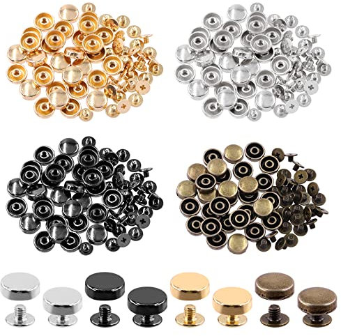 Swpeet 32Pcs Silber Schraube zurück Nieten Nieten Set, Runde Handtasche Füße Metall Nieten Niete, Füße Nagelkopf Nieten flache Schnalle Knopf Kappe Nieten