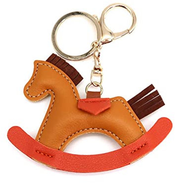 JIJIBA Femmes Cuir Charms Sac Pendentif Keychain Cartoon Pony Rocking Horses Keyring Cute Animal Ornement Accessoires Décoration Cadeau