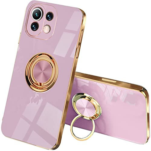 UPLAI Stilvoll Hülle für Xiaomi 11 Lite 5G NE/Xiaomi Mi 11 Lite, Slim Stoßfest Galvanik-Design Handyhülle Case mit Ringhalter, Sanft TPU Silikon Bumper Schutzhülle Cover.Violett