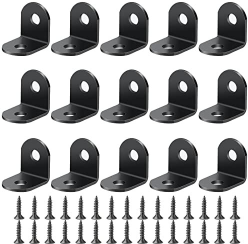 drado 15 Pinces Equerre Support en Forme de L Equerres de Fixation en Acier Inoxydable 20x20x2mm avec 30PCS Vis pour Table Chaise Armoire (Noir)