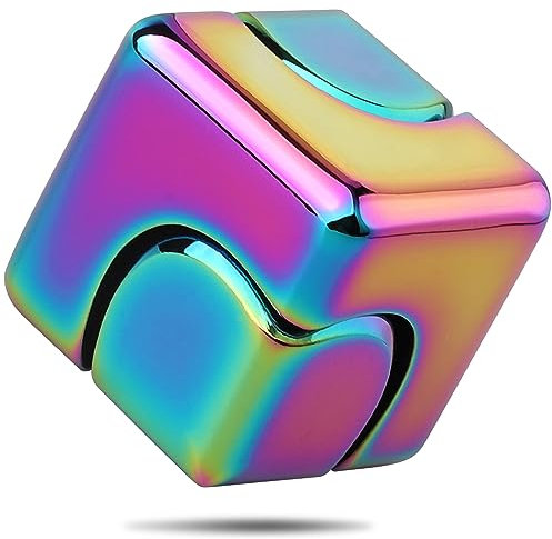Infinity Gear Fidget Cube 2 in 1 Spinner Toy for Kids Adults, Transformable Metal Creative Fignertip Top, Sensory Focus Gyro Easter Basket Gifts for Stress Relief (Rainbow)