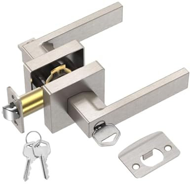Almevix Manija o Manilla de puerta resistente, Cerradura de puerta Níquel Satinado, Palanca de puerta cuadrada reversible para dormitorio, baño y habitaciones. Tirador (Manilla/Juego de Llaves, Gris)