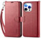 TUCCH Case for iPhone 15 Pro Max (6.7) 2023 5G, Magnetic PU Leather Wallet Case with Wrist Strap, RFID Blocking, Card Holders, Shockproof TPU, Protective Stand Folding Folio Flip Cover, Dark Red