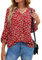 Yommay Women's Blouses Ladies Tops Elegant 3/4 Sleeve Chiffon Casual Fashion V-Neck T Shirts for Fall,MM F Red,M