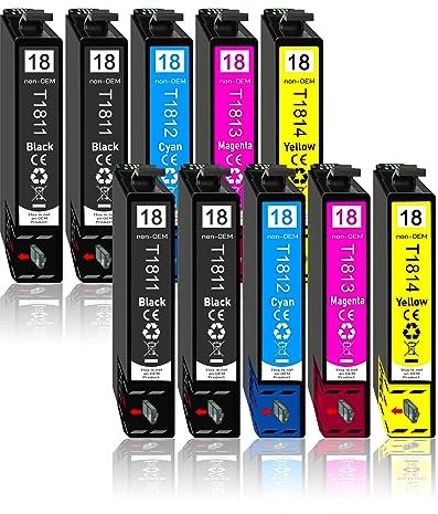 10er Multipack kompatibel mit Epson 18XL Patrone für XP-102 XP-202 XP-205 XP-212 XP-215 XP-302 XP-305 XP-312 XP-315 XP-322 XP-325 XP-402 XP-405 XP-412 XP-415 XP-422 XP-425