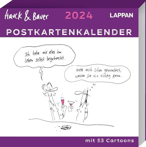 LAPPAN Hauck & Bauer - Postkartenkalender 2024 - -Verlag - Tischkalender - Wochenkalender mit intelligentem Humor - 15,5 cm x 15,5 cm