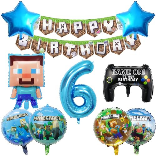 UdacA Kindergeburtstag Ballons Set, 7 Stück Geburtstag Deko 6 Jahre, Folienballon Set mit Happy Birthday Banner für Kindergeburtstag Deko 6. Geburtstag