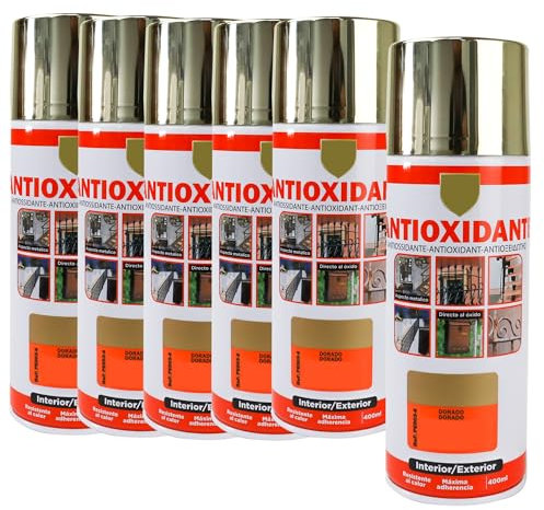 various-Pintura Spray Antioxidante Dorada 400 Ml para las Superficies de Metal, Hierro y Aluminio,Pack de 6 Unidad