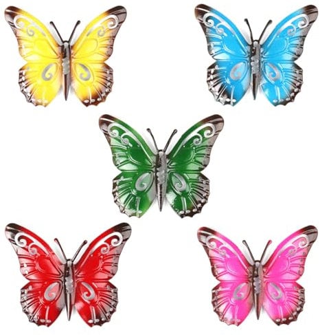 ZXUPOI 5 Pcs Outdoor Große Metall Schmetterling Garten Dekorationen Outdoor Wandkunst Metall Schmetterling für Outdoor Zäune Schuppen Wände 27 x 22 cm