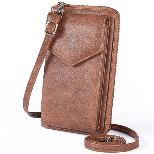 SENDEFN Crossbody Phone Bag for Women, Cross Body Handbags Phone Purse with Long Strap,Genuine Leather RFID Blocking Cell Phone Wallet