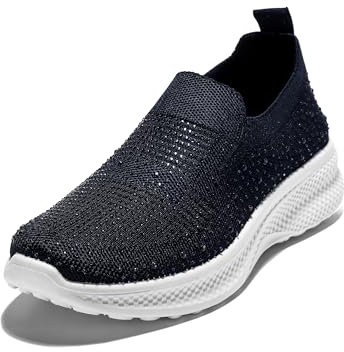 JOMIX Zapatillas Mujer sin Cordones Verano de Malla Zapatillas Depotivas Mujer Brillantes Sneakers Mujer Transpirables Running Gimnasio Correr Tenis, Navy, 39 EU