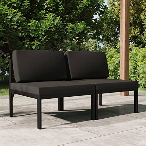Tidyard Garten Sofa Ecksofa Mittelsofa Gartensofa Rattansofa Gartenlounge Wohnzimmersofa Loungesofa Sitzgruppe Gartenmöbel Sofa 2-Sitzer mit Kissen Aluminium Anthrazit