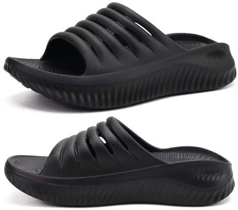 KuaiLu Recovery Sandalen Damen Bequeme Plantarfasziitis Schlappen Orthopädische Offene Zehen Frauen Sport Latschen Leicht Wasserfest Badelatschen Badeschlappen Sommer Strand Badesandalen Schwarz 41