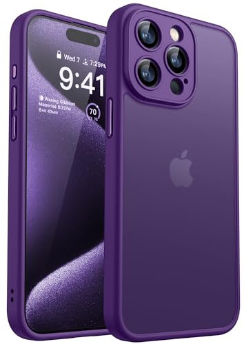 CANSHN Cover Opaca per iPhone 15 Pro(6,1 Pollici), [Protezione Completa Della Fotocamera] Custodia Traslucida Opaca Protettiva Sottile Antiurto - Viola Profondo