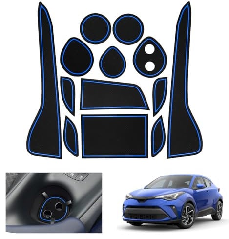 GAFAT Toyot-a C-HR/Hybrid 2016-2023 Non-Slip Mats, CHR 2022 Rubber Mats Non-Slip, Centre Console Cup Holder Door Seam Mats for C-HR UK, Compatible with Toyota CHR Accessories (Blue)