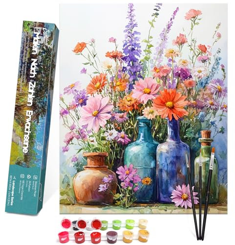 Bougimal Peinture par Numero Adulte Paysage, Sans Cadre inclure Pinceaux et Acryliques Peintures - 40x50 cm, Fleurs 4