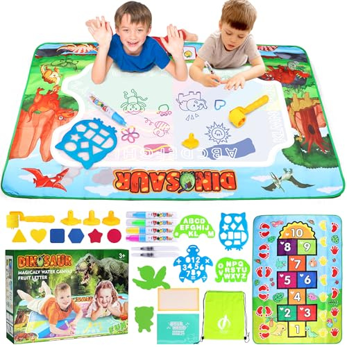 Aimiffy Magic Wasser-Malmatte 100x150cm - Tierische Doodle Matte mit 3 Wasserstiften, Wiederverwendbare Malmatte für Kinder 1-3 Jahre, Lernspielzeug & Kreativgeschenk für Jungen & Mädchen.