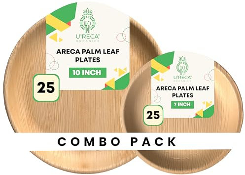 Eco-Friendly Areca Palm Leaf Round Plate Set | 10 Round Plates (25) + 7 Round Plates (25) | Great for Family Gatherings, Catering & Events | Durable, Plastic-Free, Compostable