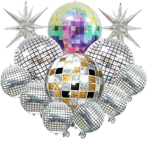 12 Stück Discokugel Luftballon, Disco Deko, Discokugel Deko, Discokugel Ballon, Helium Ballons, Ballons Geburtstag, für Disco-Mottoparty Geburtstag Party Mitzvah Abschlussfeier Dekoration