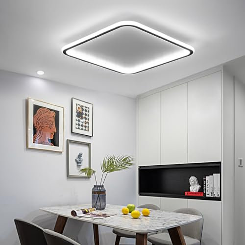 Mikeru 60cm LED Flush Mount Ceiling Light Square, Cool White LED Ceiling Light 6500K Ultra Thin Bathroom Kitchen Lights 5cm Thickness for Office, Living Room, Hallway