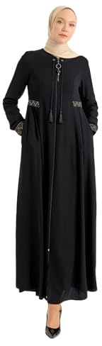 ELYANUR Elegante Abaya mit gesticktem Design, maßgeschneiderter Taillenpassform, hochwertigen Nähten und strapazierfähigem Polyestergewebe für einen schmeichelhaften Look. | 48 - Schwarz