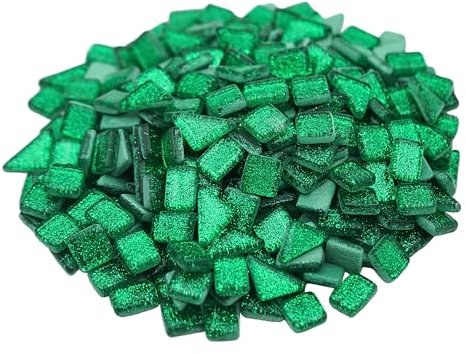 Yuvori Piastrelle per mosaico irregolari con cristalli glitterati, 0,5 kg, per bambini e adulti, stile moderno, colori vivaci, fai da te per bagno, soggiorno, cucina, balcone, (verde)